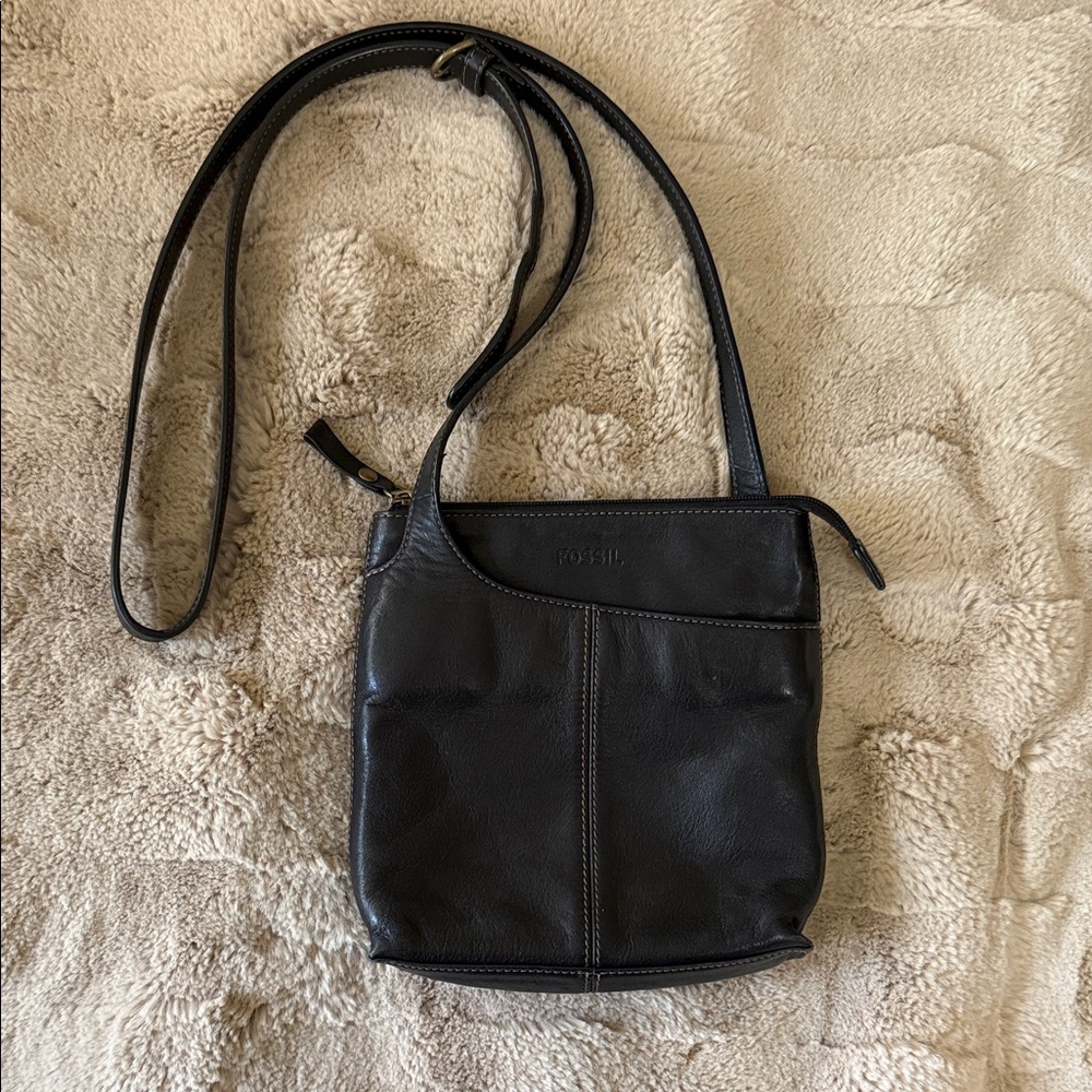 Fossil Black Leather Crossbody Bag